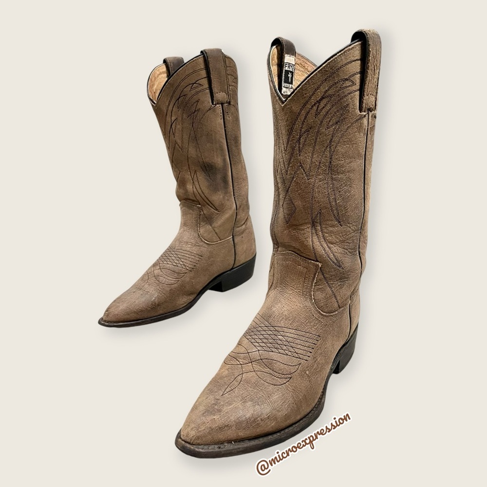 $399 Frye Billy Pull On Tan Distressed Leather Cowboy Knee/Calf High Stitch Boot - Picture 8 of 15